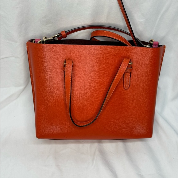Coach Orange Pink Leather Mollie 25 Tote - Picture 4 of 13